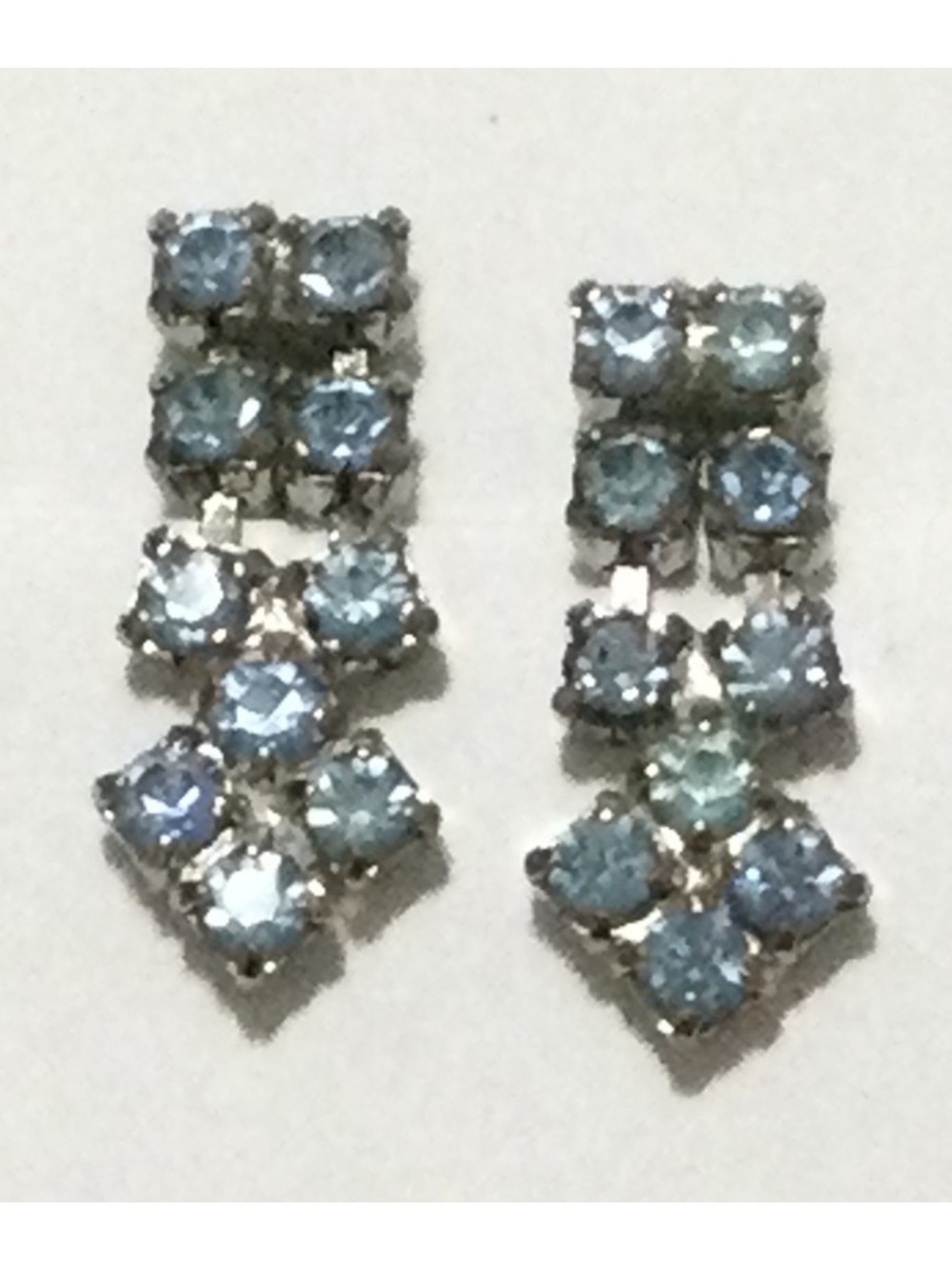 Vintage Blue Rhinestone Screw Back Earrings